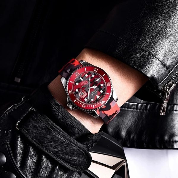 ⁦2022 LIGE New Fashion Men Watches Top Brand Luxury Camouflage Quartz Wrist Watch Sport Red Silicone Watch for Men Reloj Hombre⁩ - الصورة ⁦5⁩