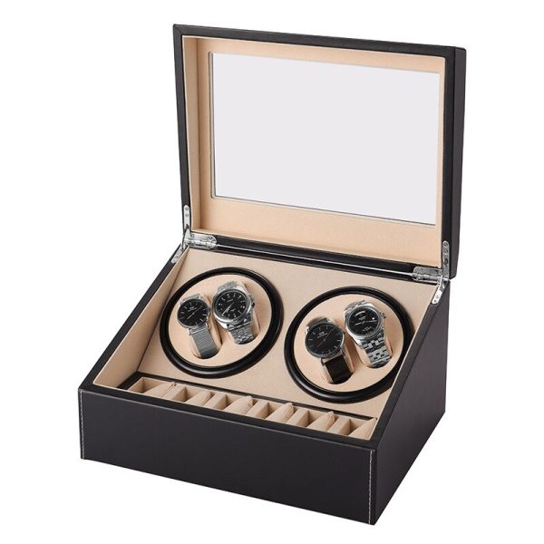⁦4 6 PU Automatic Watch Winder Storage Box Winder Motor Shake Jewelry Collection Holder Display Double Head Silent⁩ - الصورة ⁦2⁩