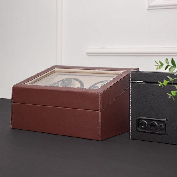 ⁦4 6 PU Automatic Watch Winder Storage Box Winder Motor Shake Jewelry Collection Holder Display Double Head Silent⁩ - الصورة ⁦5⁩