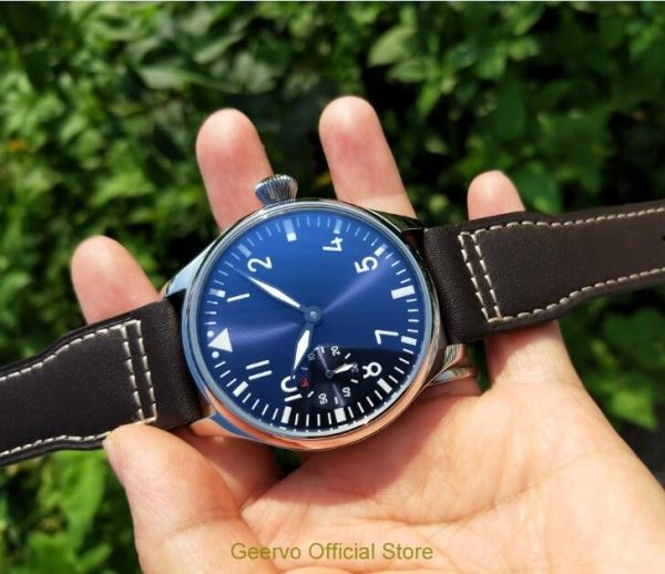 ⁦44mm GEERVO light blue dial Asian 6497 17 jewels Mechanical Hand Wind movement men's watch green luminous Mechanical watches 152⁩ - الصورة ⁦2⁩