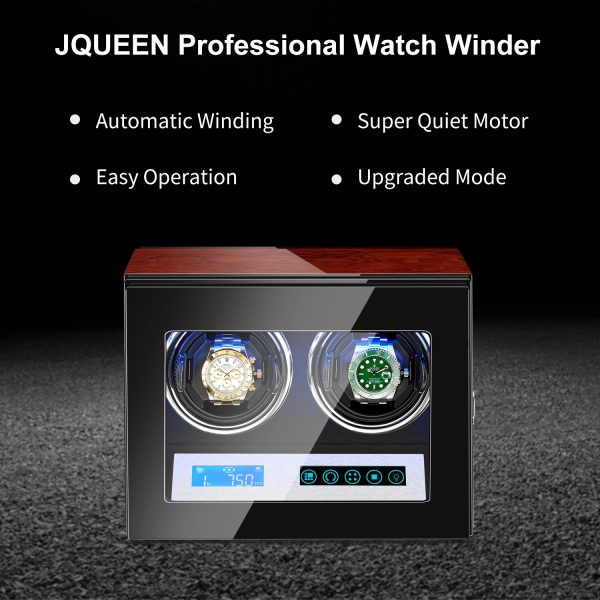 ⁦AAA Quality 5 Modes Rosewood Watch Winder with Quiet Japanese Mabuchi Motor 2 0 Storage Ultra-quiet Japanese motor with LED⁩ - الصورة ⁦2⁩