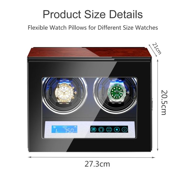 ⁦AAA Quality 5 Modes Rosewood Watch Winder with Quiet Japanese Mabuchi Motor 2 0 Storage Ultra-quiet Japanese motor with LED⁩ - الصورة ⁦3⁩