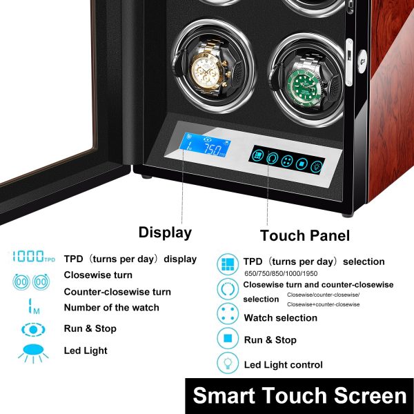⁦AAA Quality 5 Modes Rosewood Watch Winder with Quiet Japanese Mabuchi Motor 2 0 Storage Ultra-quiet Japanese motor with LED⁩ - الصورة ⁦4⁩