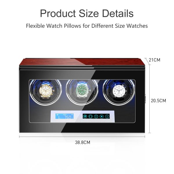 ⁦AAA Quality 5 Modes Rosewood Watch Winder with Quiet Japanese Mabuchi Motor 3 0 Storage Ultra-quiet Japanese motor with LED⁩ - الصورة ⁦3⁩