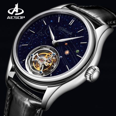 AESOP Men's Mechanical Watch Flying Tourbillon Skeleton Watches for Men Wristwatch Man Male Clocks Mechanical Watch Luxury