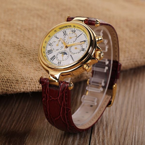 ⁦Automatic Watch Men Mechanical Wristwatch Luxury Stain Steel Case Leather Strap Waterproof Male Clock Fashion Relogio Masculino⁩ - الصورة ⁦2⁩