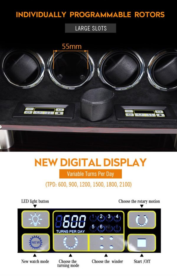⁦Automatic Watch Winder Luxury Wood Watch Safe Box Japanese Mabuchi Motor Adjustable Modes Watches Storage Winding Case Safe Box⁩ - الصورة ⁦3⁩