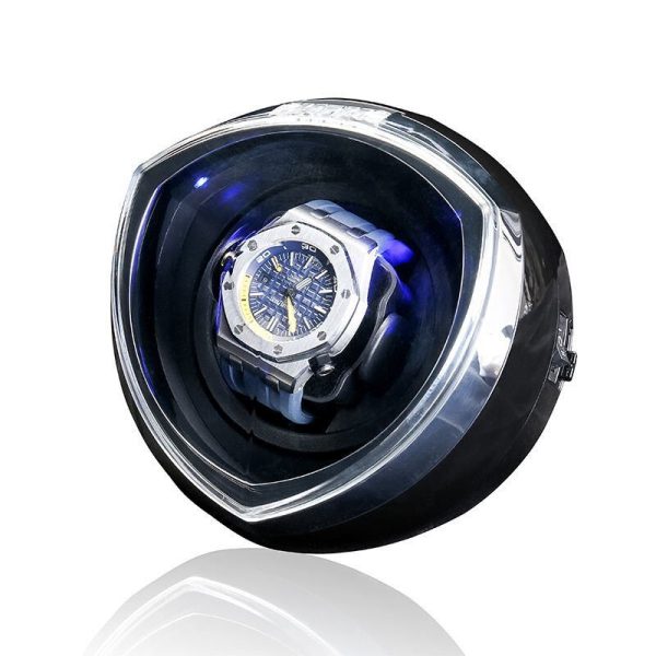 ⁦Automatic Watch Winders Box Rotator Lights Watch Holder Case Winding Watch Cabinet Single Clock Storage Luxury Stand Display Box⁩ - الصورة ⁦2⁩