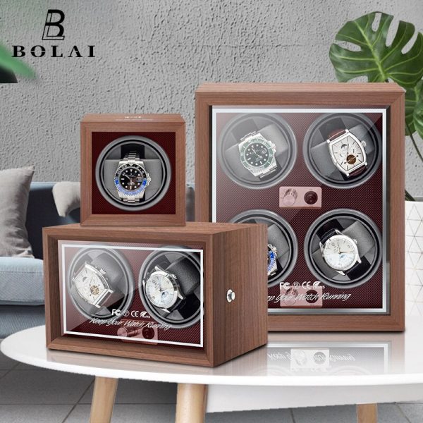 ⁦BOLAI Brand Luxury Wood Watch Winder High-End 1 2 4 Slot Automatic Watches Box with Mabuchi Moto Watch Cabinet Clock Storage Box⁩ - الصورة ⁦2⁩