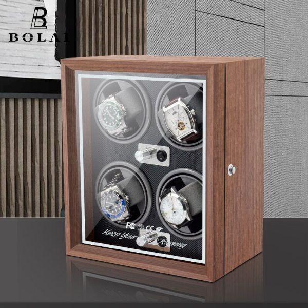 ⁦BOLAI Brand Luxury Wood Watch Winder High-End 1 2 4 Slot Automatic Watches Box with Mabuchi Moto Watch Cabinet Clock Storage Box⁩ - الصورة ⁦3⁩