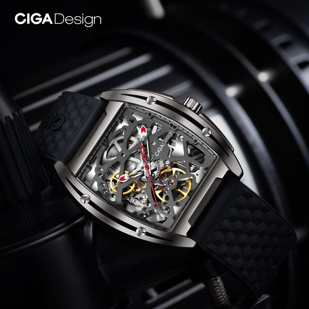 CIGA DESIGN Watch Unisex Automatic Mechanical Wristwatch Titanium Case Sapphire Crystal Two Straps Silicone/Leather Timepiece
