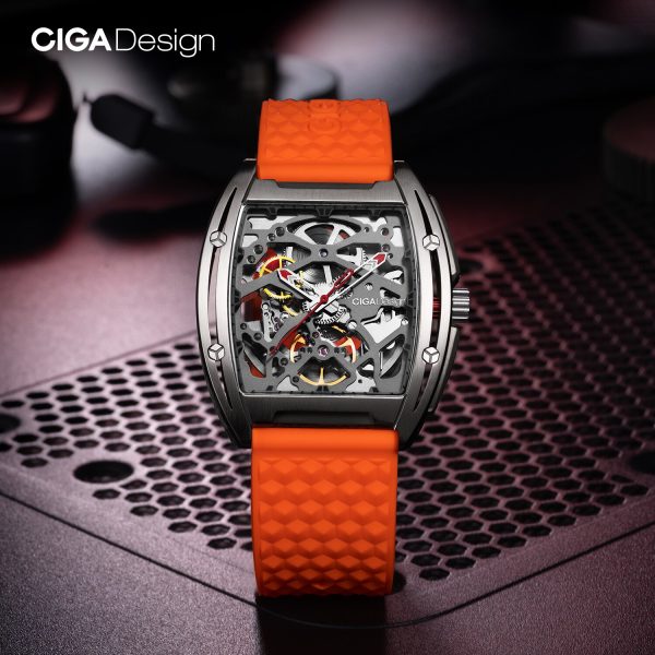 ⁦CIGA DESIGN Watch Unisex Automatic Mechanical Wristwatch Titanium Case Sapphire Crystal Two Straps Silicone/Leather Timepiece⁩ - الصورة ⁦3⁩