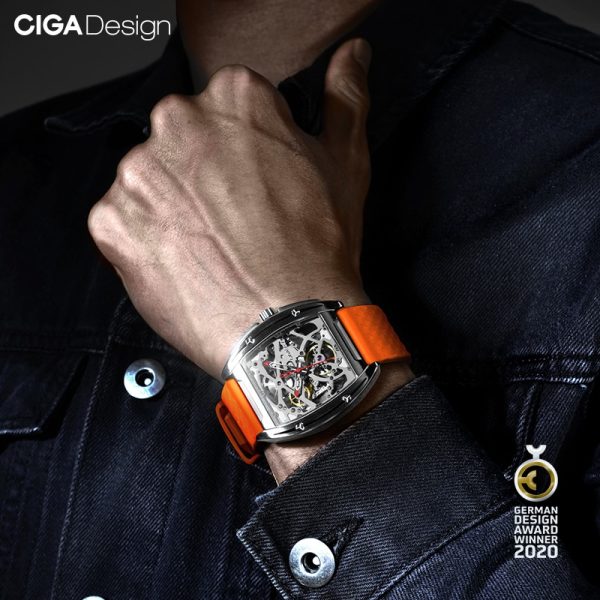 ⁦CIGA DESIGN Watch Unisex Automatic Mechanical Wristwatch Titanium Case Sapphire Crystal Two Straps Silicone/Leather Timepiece⁩ - الصورة ⁦5⁩