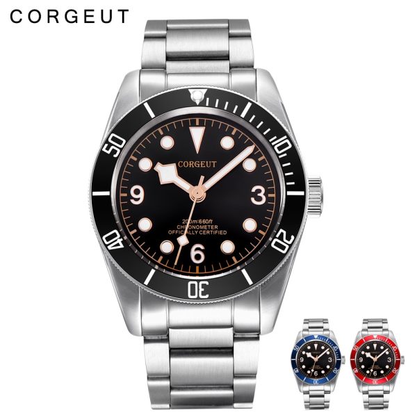 ⁦Corgeut Luxury Brand Mechanical Watch Schwarz Bay Men Automatic Military Sport Swim Clock Leather Mechanical Wrist Watches⁩ - الصورة ⁦2⁩