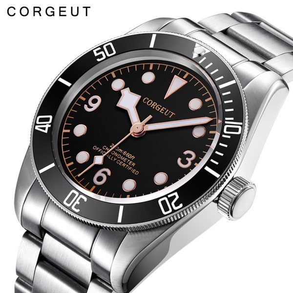 ⁦Corgeut Luxury Brand Mechanical Watch Schwarz Bay Men Automatic Military Sport Swim Clock Leather Mechanical Wrist Watches⁩ - الصورة ⁦3⁩