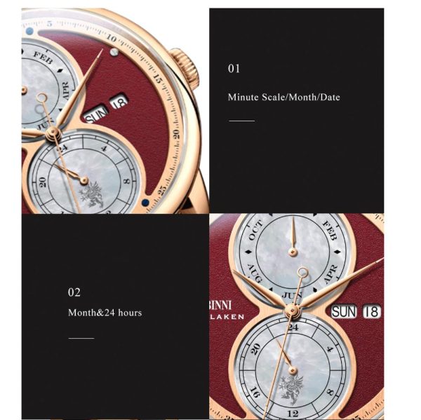⁦Lobinni Fashion Automatic Men Mechaincal Watch Luxury Week Male Wristwatch Date Mooth Waterproof Sapphire 24 Hours Leather Clock⁩ - الصورة ⁦3⁩