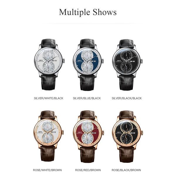 ⁦Lobinni Fashion Automatic Men Mechaincal Watch Luxury Week Male Wristwatch Date Mooth Waterproof Sapphire 24 Hours Leather Clock⁩ - الصورة ⁦5⁩