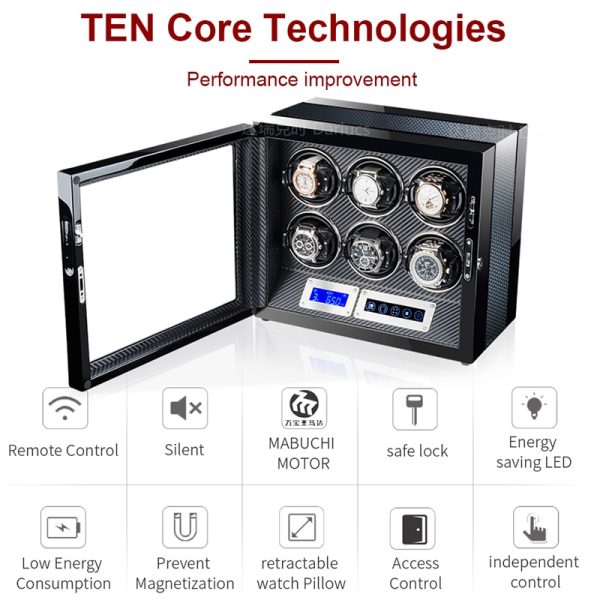 ⁦Luxury Automatic wood watch box watch winder with Mabuchi motor LCD touch screen and Remote control mechanical Watch winder box⁩ - الصورة ⁦2⁩