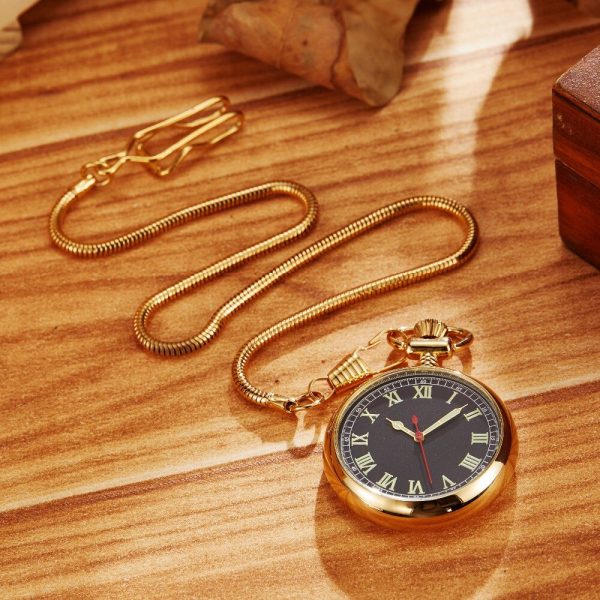 ⁦Luxury Unique Golden Luminous Mechanical Pocket Watch Men Women Fob Chain Exquisite Sculpture Copper Automatic Pocket Watch Gift⁩ - الصورة ⁦2⁩