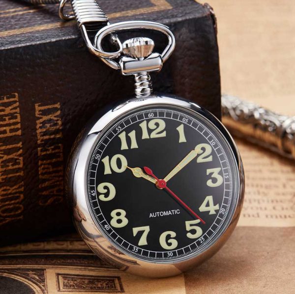 ⁦Luxury Unique Golden Luminous Mechanical Pocket Watch Men Women Fob Chain Exquisite Sculpture Copper Automatic Pocket Watch Gift⁩ - الصورة ⁦3⁩