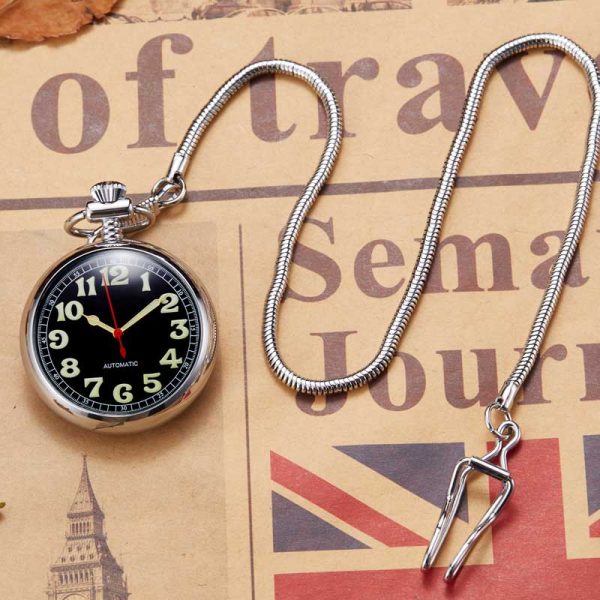 ⁦Luxury Unique Golden Luminous Mechanical Pocket Watch Men Women Fob Chain Exquisite Sculpture Copper Automatic Pocket Watch Gift⁩ - الصورة ⁦5⁩