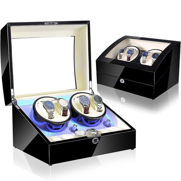 ⁦Luxury Wooden Watch Winder Motor Box Automatic Watch Box Display 시계 와인더⁩ - الصورة ⁦4⁩