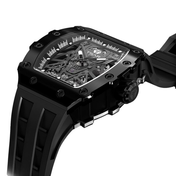 ⁦Mens Automatic Watch TSAR BOMBA Skeleton Tonneau Design Stainless Steel Mechanical 50M Waterproof Wristwatch Premium Male Gift⁩ - الصورة ⁦3⁩