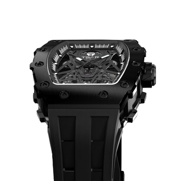 ⁦Mens Automatic Watch TSAR BOMBA Skeleton Tonneau Design Stainless Steel Mechanical 50M Waterproof Wristwatch Premium Male Gift⁩ - الصورة ⁦4⁩