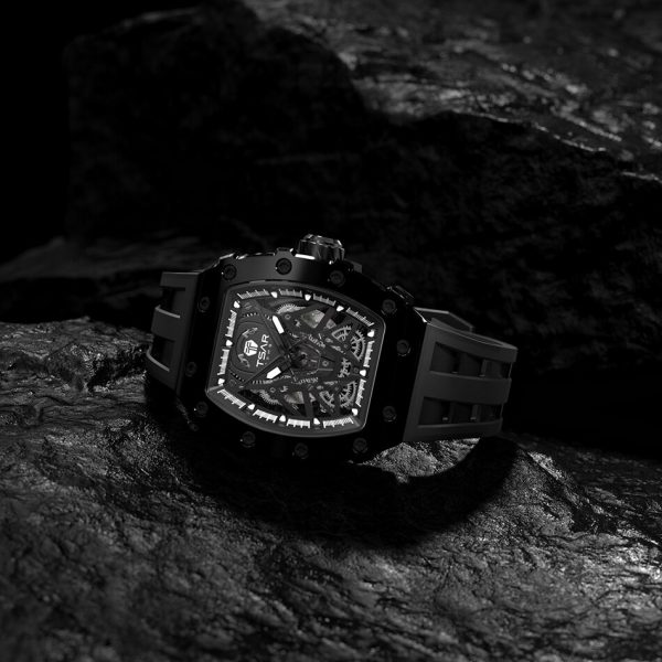 ⁦Mens Automatic Watch TSAR BOMBA Skeleton Tonneau Design Stainless Steel Mechanical 50M Waterproof Wristwatch Premium Male Gift⁩ - الصورة ⁦5⁩
