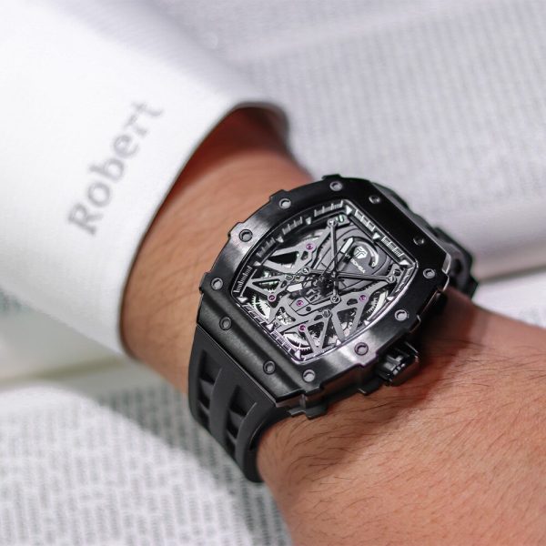 ⁦Mens Automatic Watch TSAR BOMBA Skeleton Tonneau Design Stainless Steel Mechanical 50M Waterproof Wristwatch Premium Male Gift⁩ - الصورة ⁦6⁩