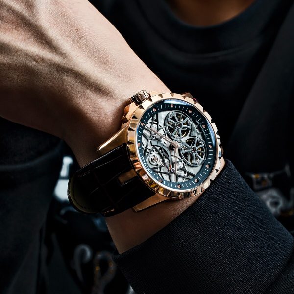 ⁦OBLVLO New Design Brand Luxury Transparent Hollow Skeleton Watches for Men Tourbillon Rose Gold Automatic Watches RM-E⁩ - الصورة ⁦4⁩