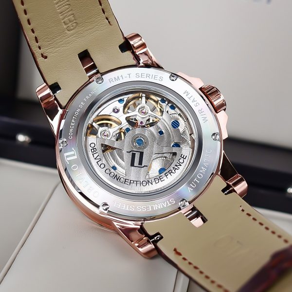 ⁦OBLVLO New Design Brand Luxury Transparent Hollow Skeleton Watches for Men Tourbillon Rose Gold Automatic Watches RM-E⁩ - الصورة ⁦5⁩