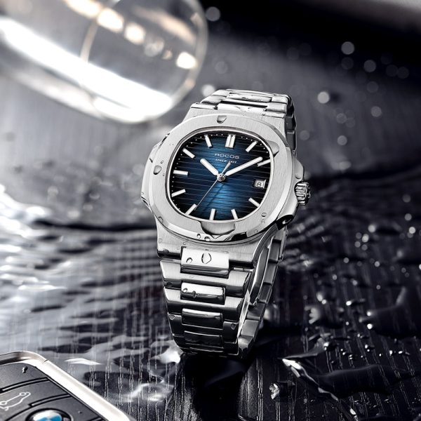 ⁦ROCOS Men's Automatic Mechanical Watches Classic Waterproof Steel Strip WristWatch Luxury Casual Elegant Sports Watch R0139⁩ - الصورة ⁦3⁩