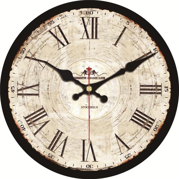 ⁦Retro Wall Clock Farmhouse Wood Style Home Dcor Vintage Rustic Decoration Vintage Iron Wrought 16 Inch Round Classic Wall Clock⁩ - الصورة ⁦2⁩
