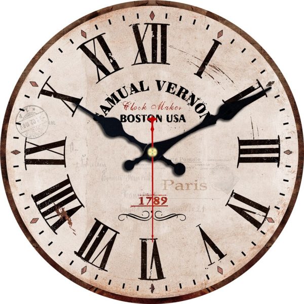 ⁦Retro Wall Clock Farmhouse Wood Style Home Dcor Vintage Rustic Decoration Vintage Iron Wrought 16 Inch Round Classic Wall Clock⁩ - الصورة ⁦5⁩