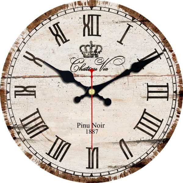 ⁦Retro Wall Clock Farmhouse Wood Style Home Dcor Vintage Rustic Decoration Vintage Iron Wrought 16 Inch Round Classic Wall Clock⁩ - الصورة ⁦6⁩
