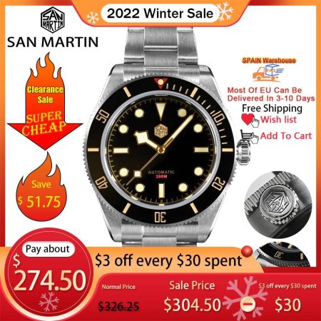 San Martin Luxury Men Watch 40mm Diver BB58 Vintage Automatic Business Wristwatches Female End Links Sapphire 20 Bar Retro Clock