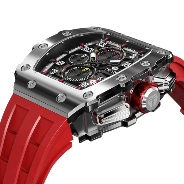 ⁦TSAR BOMBA Mens Watches Luxury Sport Chronograph Quartz Wristwatch Sapphire Glass Stainless Steel Tonneau Design Watch for Men⁩ - الصورة ⁦2⁩