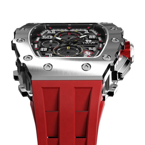 ⁦TSAR BOMBA Mens Watches Luxury Sport Chronograph Quartz Wristwatch Sapphire Glass Stainless Steel Tonneau Design Watch for Men⁩ - الصورة ⁦3⁩