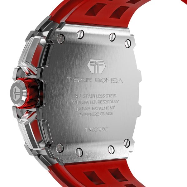 ⁦TSAR BOMBA Mens Watches Luxury Sport Chronograph Quartz Wristwatch Sapphire Glass Stainless Steel Tonneau Design Watch for Men⁩ - الصورة ⁦4⁩