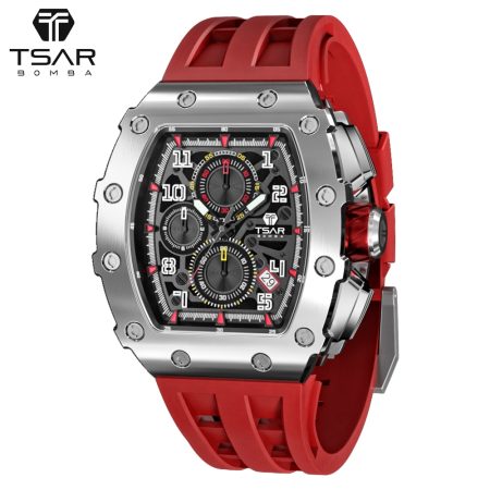 TSAR BOMBA Mens Watches Luxury Sport Chronograph Quartz Wristwatch Sapphire Glass Stainless Steel Tonneau Design Watch for Men