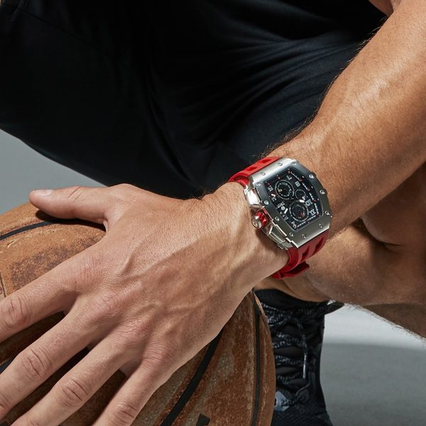 ⁦TSAR BOMBA Mens Watches Luxury Sport Chronograph Quartz Wristwatch Sapphire Glass Stainless Steel Tonneau Design Watch for Men⁩ - الصورة ⁦6⁩