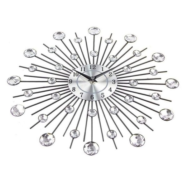 ⁦Vintage Metal Art Crystal Sunburst Wall Clock Luxury Diamond Large Morden Wall Clock Clock Design Home Decor⁩ - الصورة ⁦3⁩