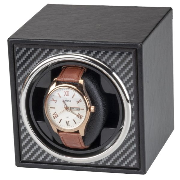 ⁦Watch Winders For Automatic Watches Mechanical Watch Fashion Single Watch Box Rotator Transparent Carbon Fiber Case Clock Winder⁩ - الصورة ⁦2⁩