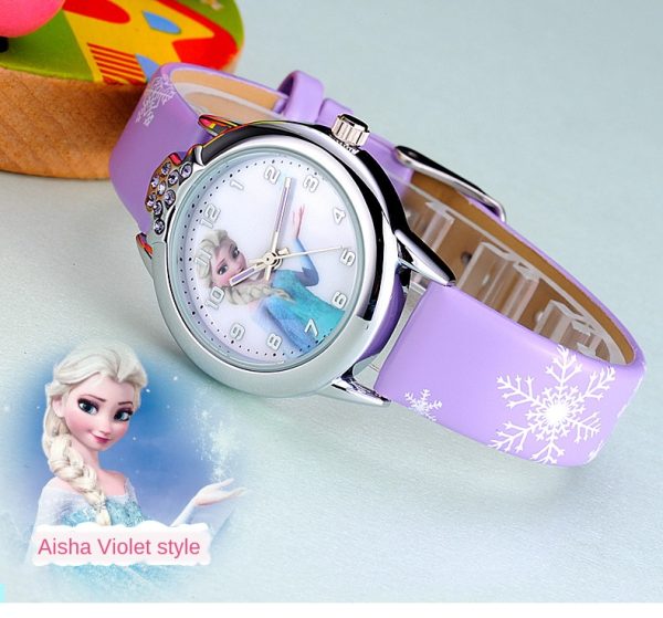⁦Disney Frozen Elsa children's Watch anime figure Elsa Anna Princess girls Belt quartz Wristwatches Kids Watches birthday gifts⁩ - الصورة ⁦2⁩