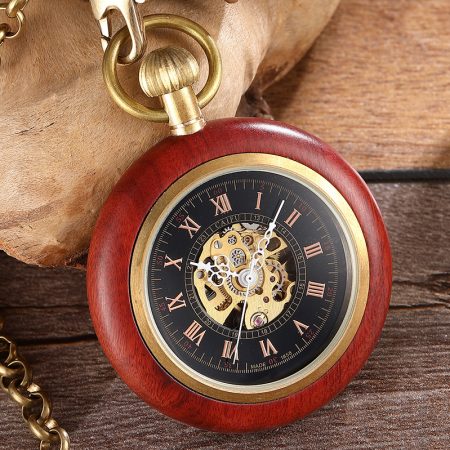 10 قطعة/الوحدة ريترو خمر الخشب الفاخرة الميكانيكية ساعة جيب اليد الرياح الهيكل العظمي ساعة هدية بالجملة