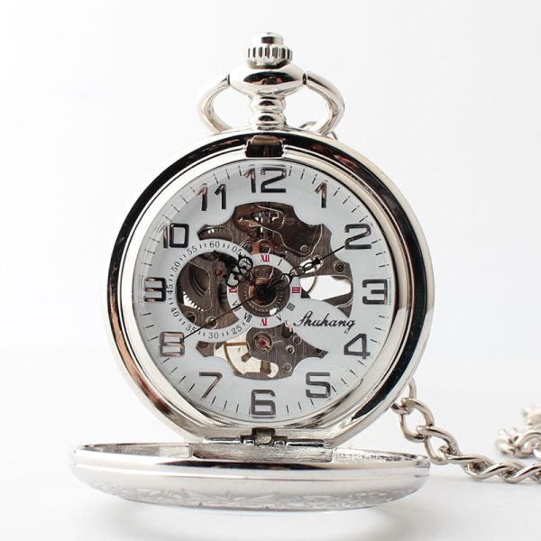 ⁦15 منقوشة 5 قطعة الفاخرة خمر ساعة الجيب الميكانيكية للرجال الذكور الهيكل العظمي Steampunk Orologio رجل فوب سلسلة العتيقة ساعة⁩ - الصورة ⁦3⁩