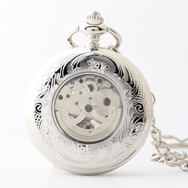 ⁦15 منقوشة 5 قطعة الفاخرة خمر ساعة الجيب الميكانيكية للرجال الذكور الهيكل العظمي Steampunk Orologio رجل فوب سلسلة العتيقة ساعة⁩ - الصورة ⁦4⁩