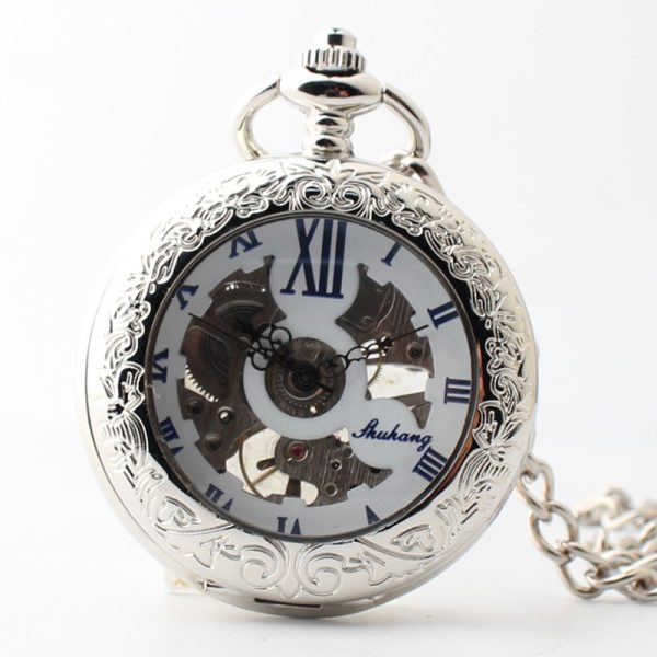 ⁦15 منقوشة 5 قطعة الفاخرة خمر ساعة الجيب الميكانيكية للرجال الذكور الهيكل العظمي Steampunk Orologio رجل فوب سلسلة العتيقة ساعة⁩ - الصورة ⁦5⁩