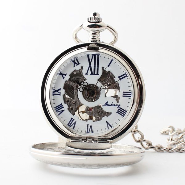 ⁦15 منقوشة 5 قطعة الفاخرة خمر ساعة الجيب الميكانيكية للرجال الذكور الهيكل العظمي Steampunk Orologio رجل فوب سلسلة العتيقة ساعة⁩ - الصورة ⁦6⁩